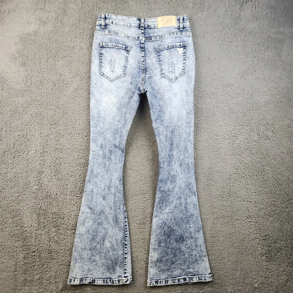 Celebrity‎ Ace Womens Flare Leg High Waisted Jeans Junior's 5/27 Blue Distressed